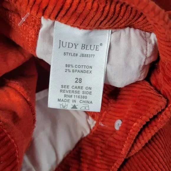 Judy Blue‎ Corduroy Cropped Carpenter Pants 28 Stretch Slim Fit High Waist Rust - Picture 6 of 13